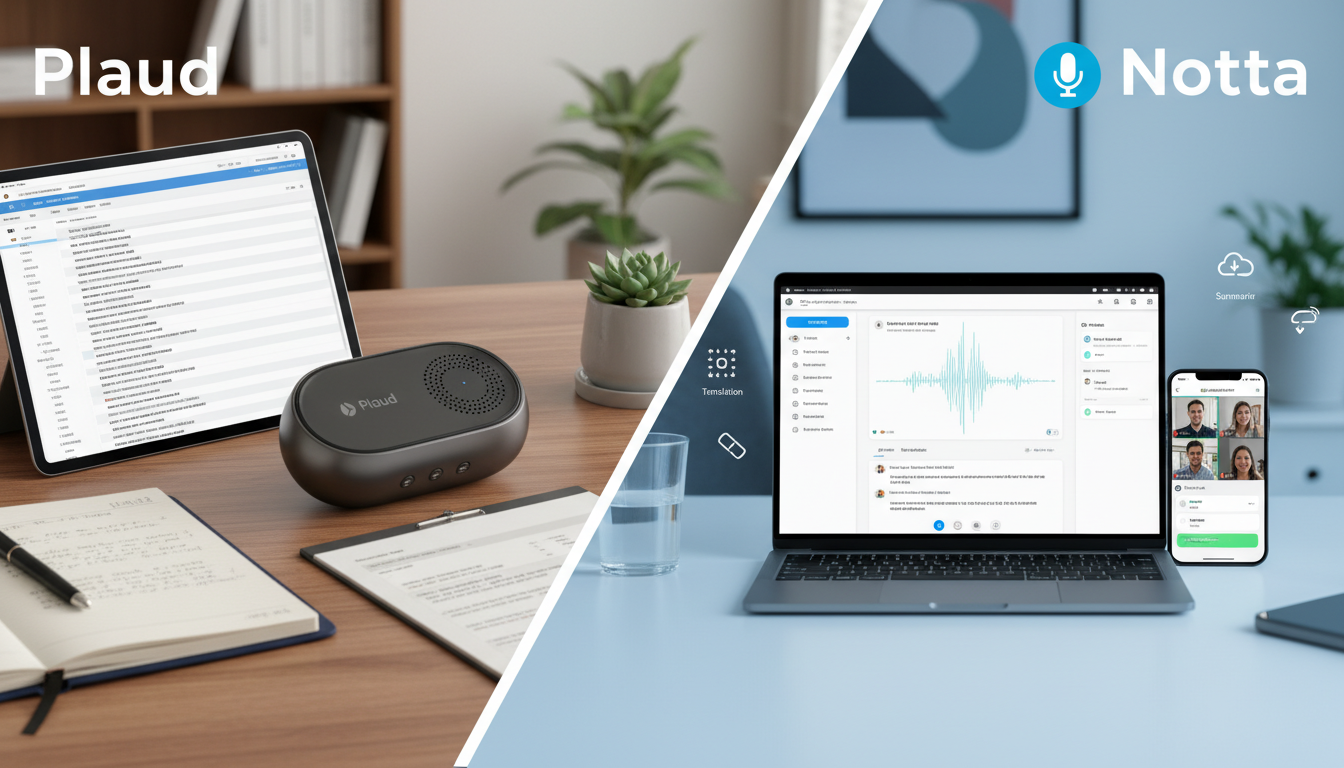 Plaudは「録音品質と議事録の作り込み」、Nottaは「リアルタイム性と多機能性」が強みです