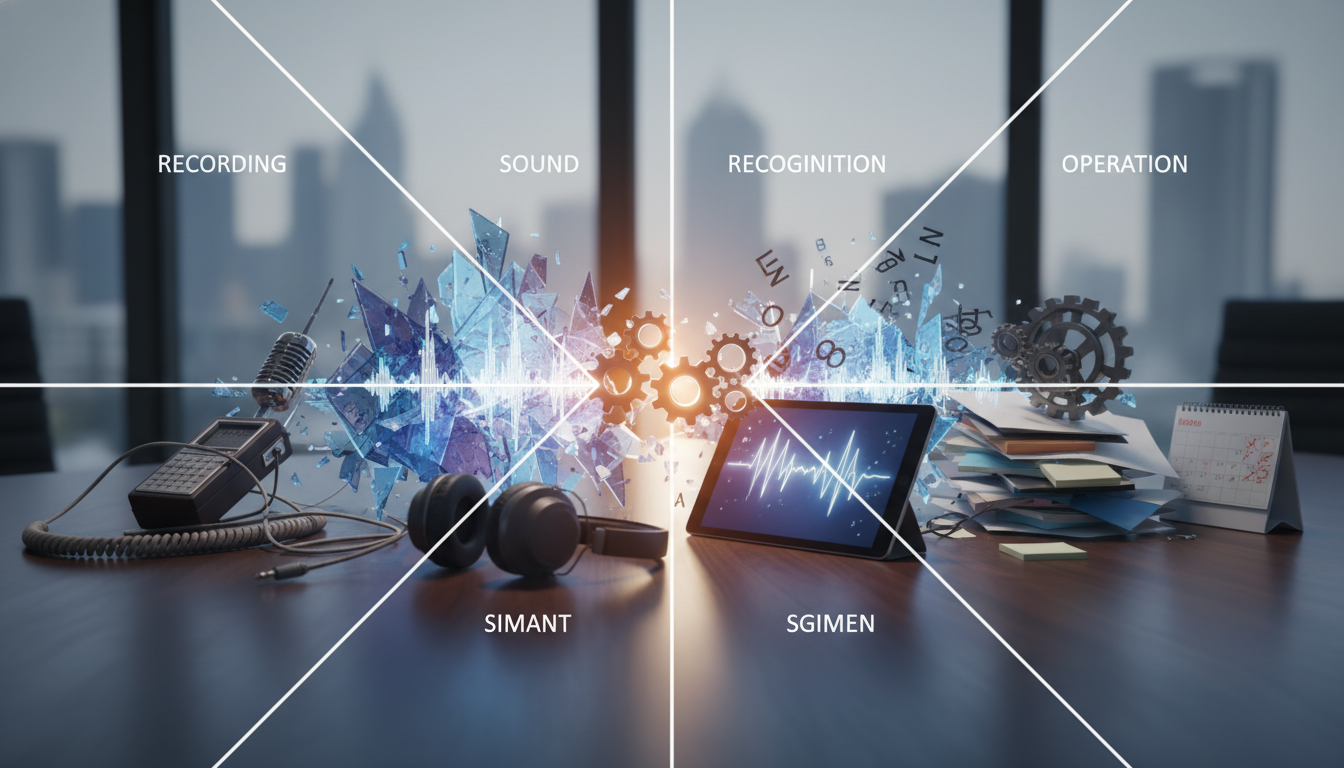 効率化を阻む要因は「録音」「音」「認識」「運用」に分かれます